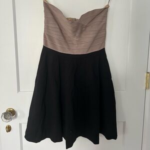 Black and tan strapless mini bandage top dress, size M
